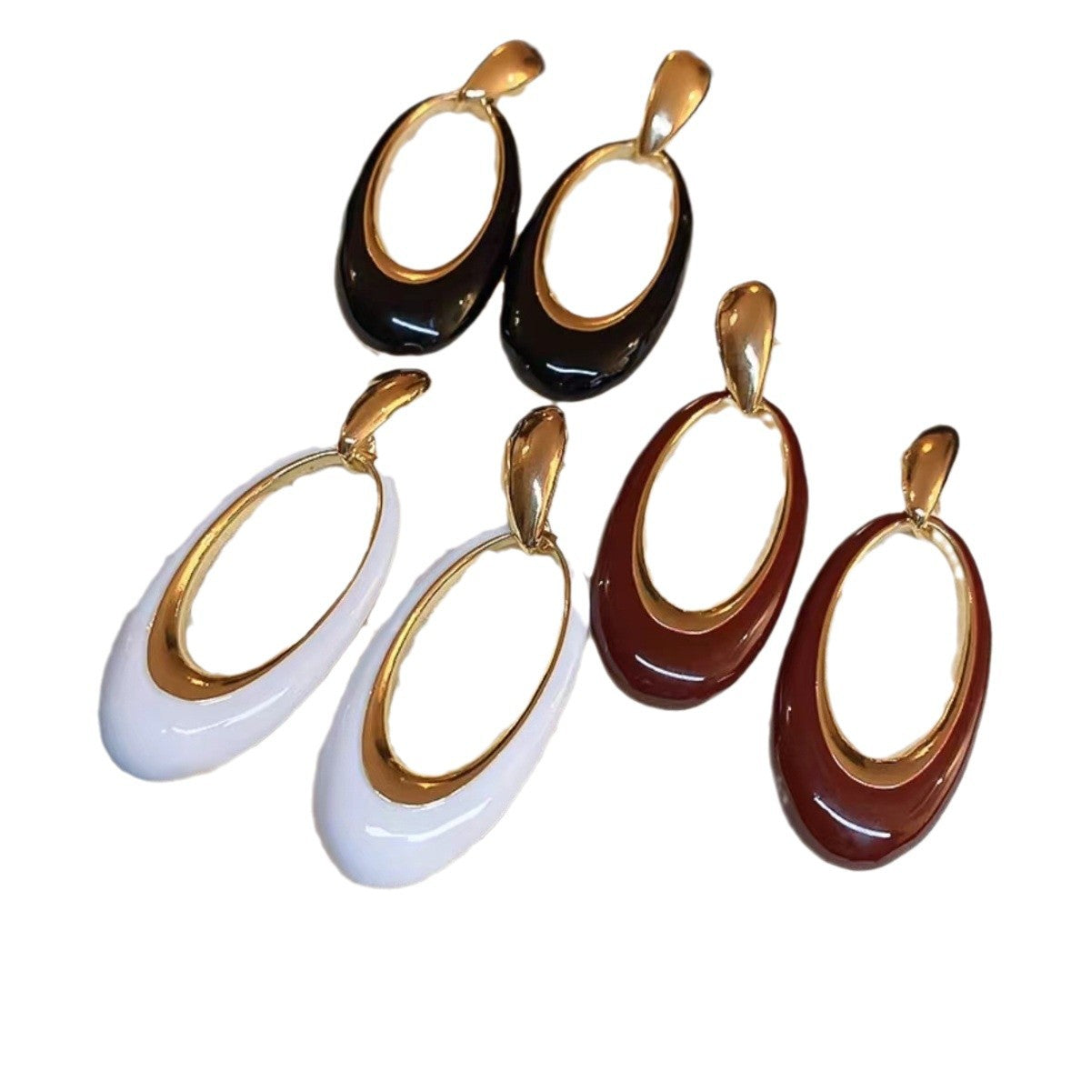 Gold-plated Enamel Drip Glazed Oval Exaggerated Fashion Earrings