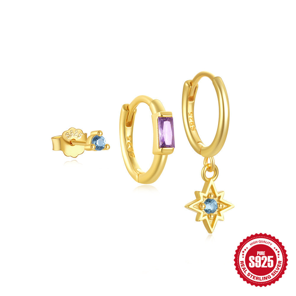 Sier Devil's Eye Eight Mang Star Earrings