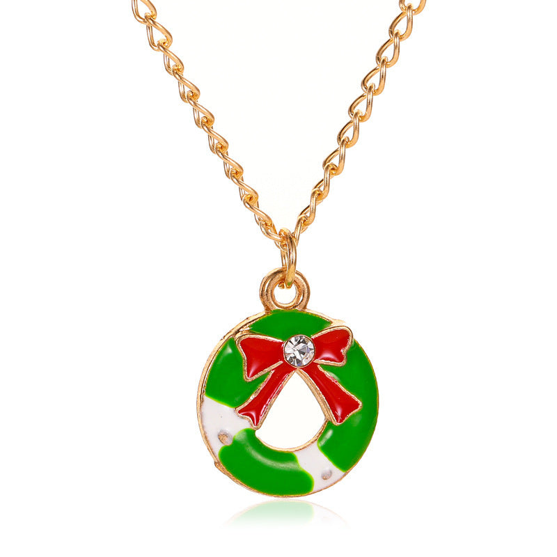 Christmas Fashion Snowflake Crutches Tree Dripping Oil Festive Necklaces