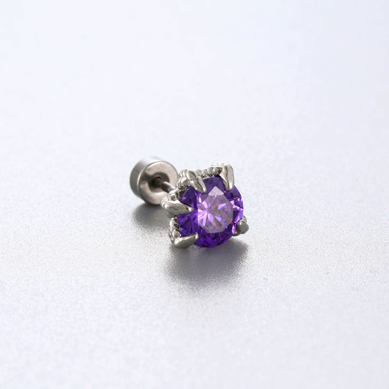 Sea Blue Zircon Couple Ear Bone Pin Titanium Earrings