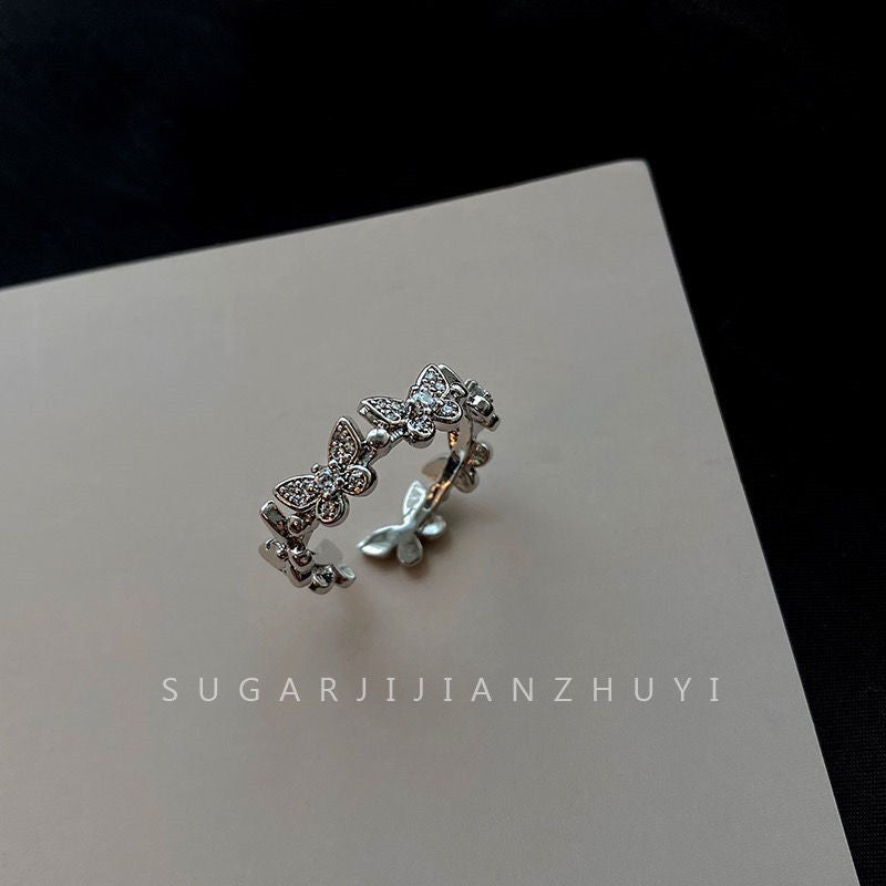Open Hollow Zircon Butterfly Love Heart-shaped Rings