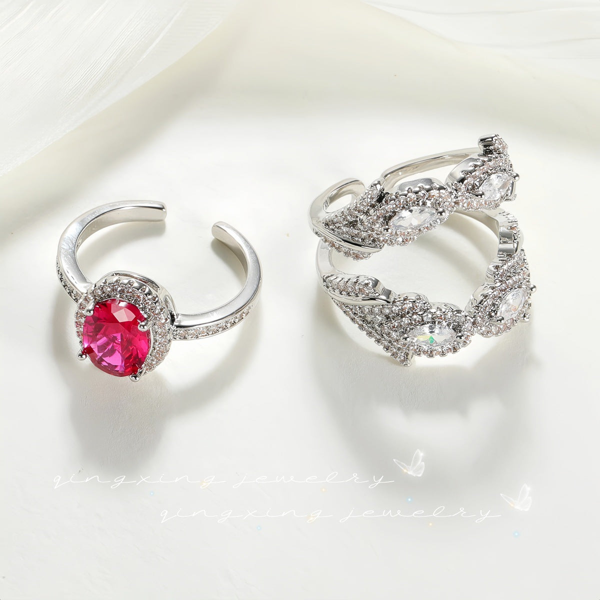 Women's Red Corundum Luxury High-grade Diamond Navy Rings