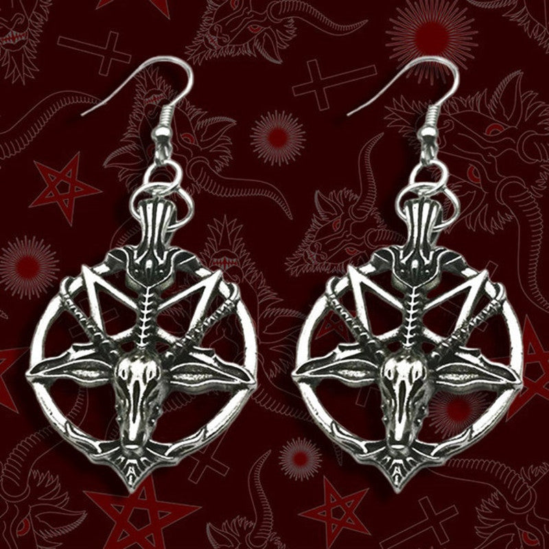 Skull Sheep Head Ear Hooks Magic God Pan Round Earrings