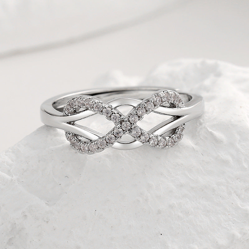 Women's Line Cross Inverted Word Hollow Design Rings