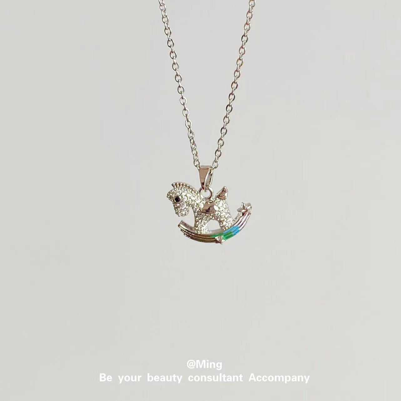 Colorful Pony Rainbow Horse Jewelry Diamond Inlaid Clavicle Necklaces