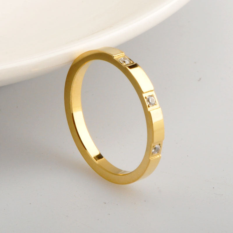 Style Simple Rhinestone Three Rose Gold Zircon Titanium Steel Rings