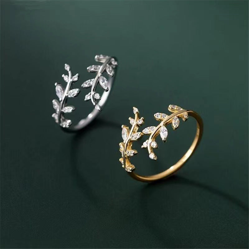 Female Korean Style Fresh Leaves Open Rings