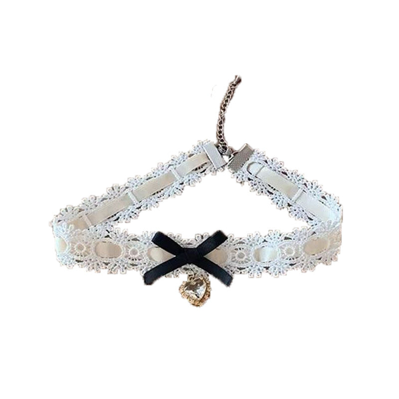 Sweet Lace Love Heart Bow Tie Necklaces