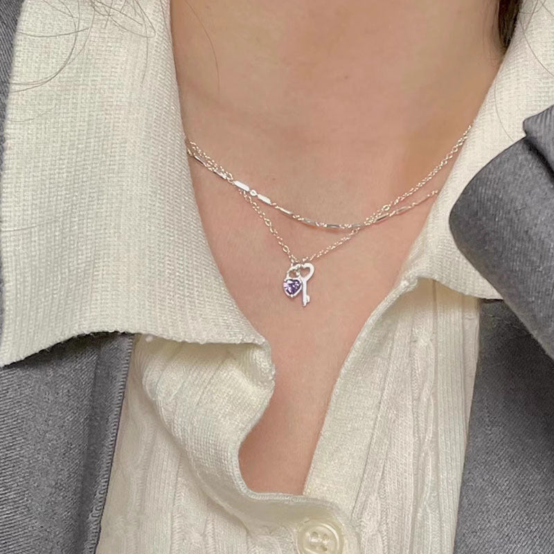 Heart-shaped Zircon Key Female Dopamine Design Necklaces