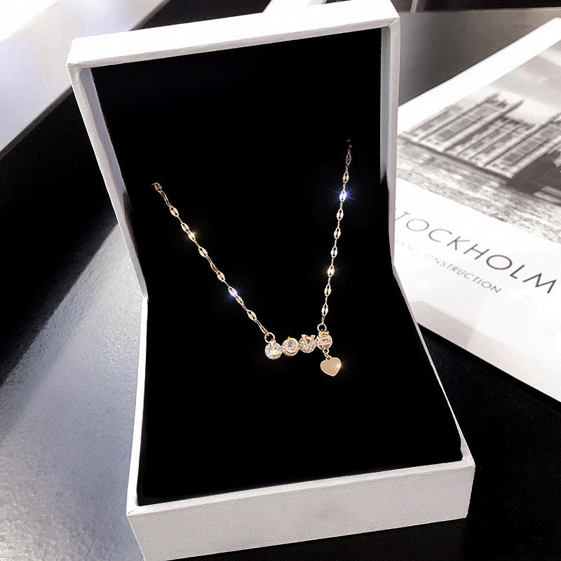 Women's Fashionable Titanium Steel Letter Rose Gold Necklaces