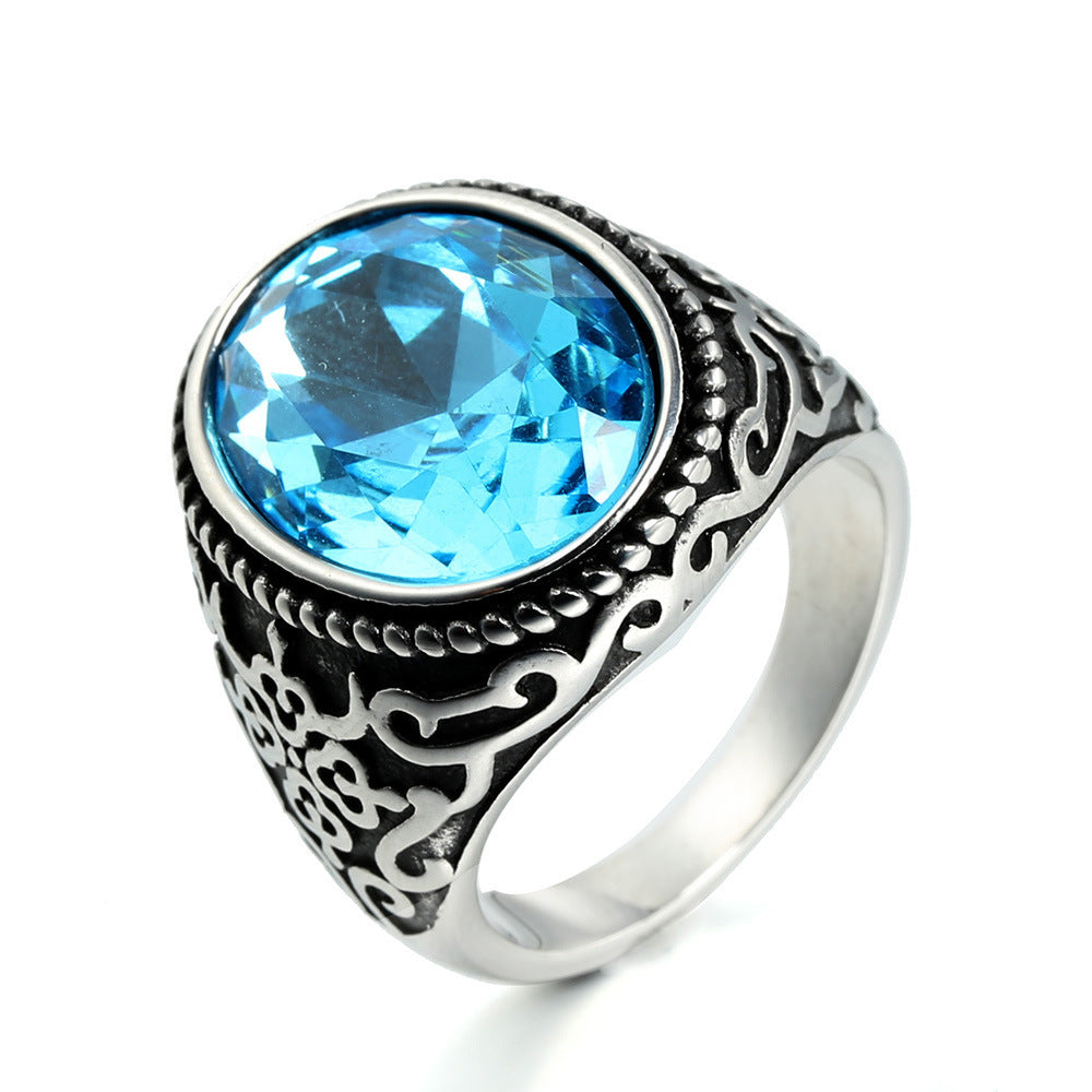 Men's Ruby Sea Blue Sier Gold Personalized Rings
