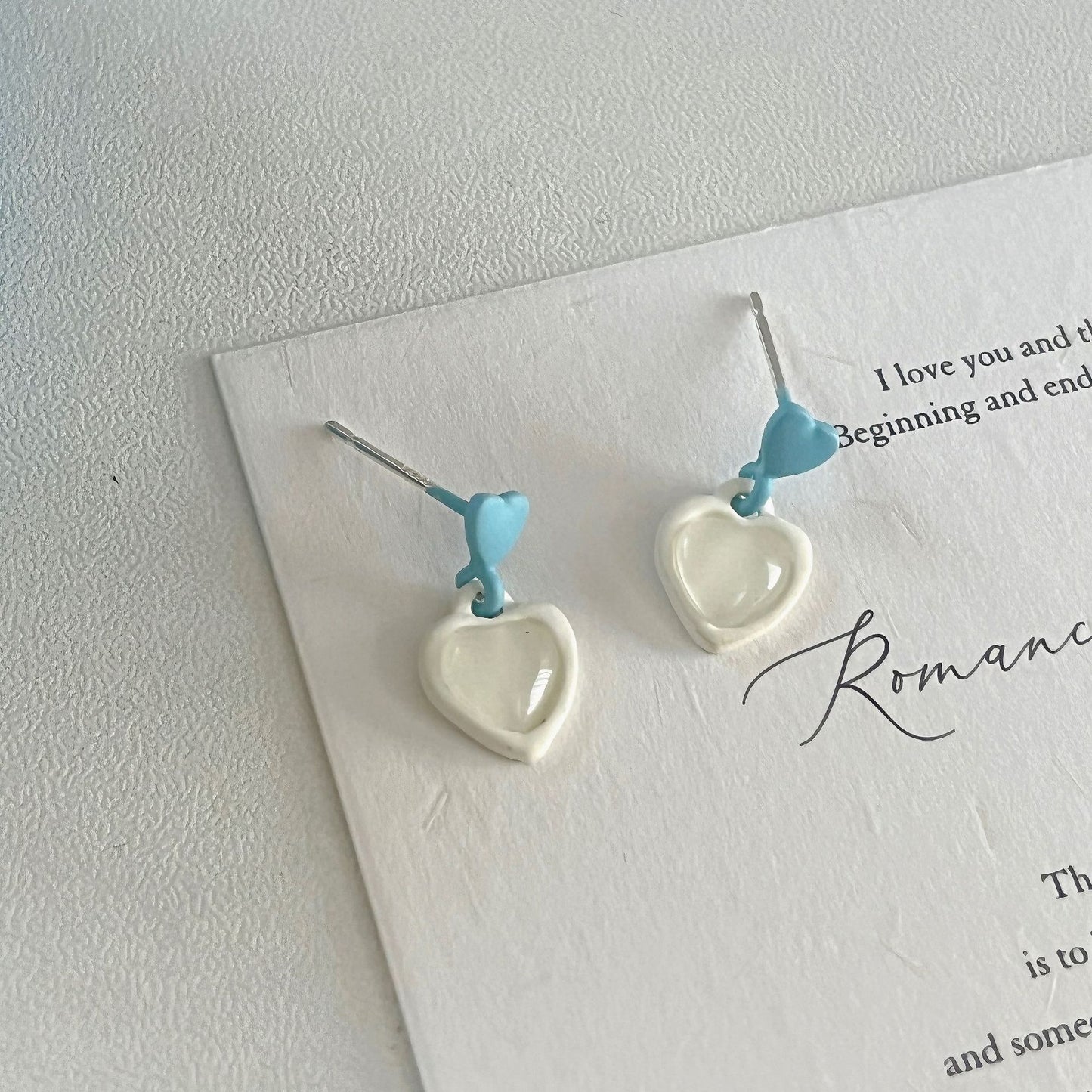 Colored Loving Heart Imitation Opal Ear Female Summer Earrings