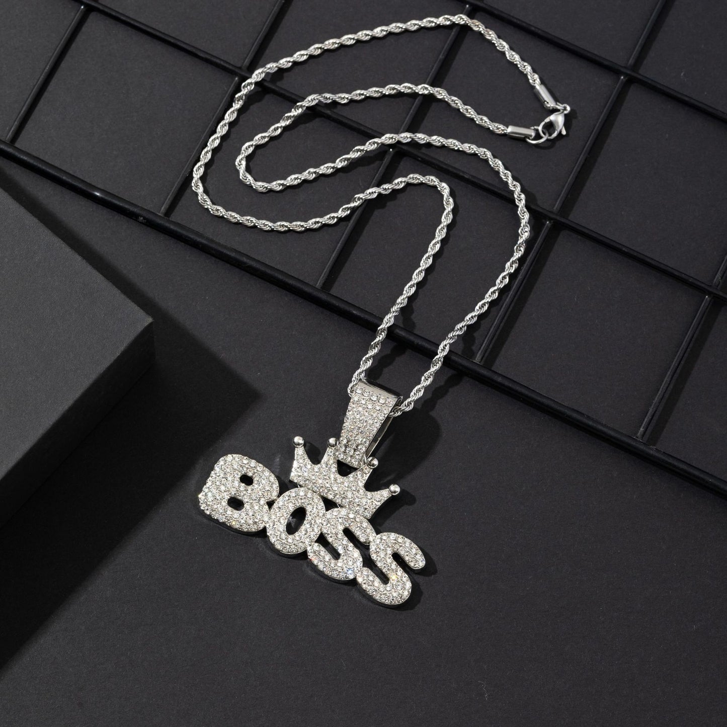 Men's Splendid Diamond Crown Letters Cuban Link Pendants