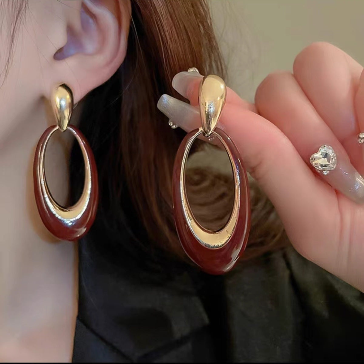 Gold-plated Enamel Drip Glazed Oval Exaggerated Fashion Earrings