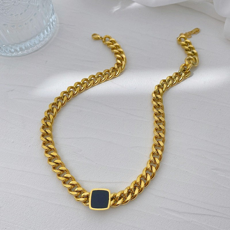 Women's Thick Straps Hip Hop Black Square Necklaces