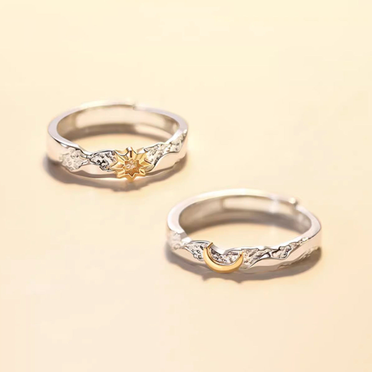 Sier Sun Moon Couple Pair Of Rings
