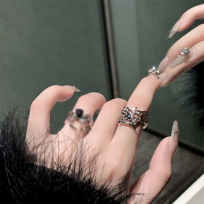 Cold Wind Dark Black Spider Web Rings