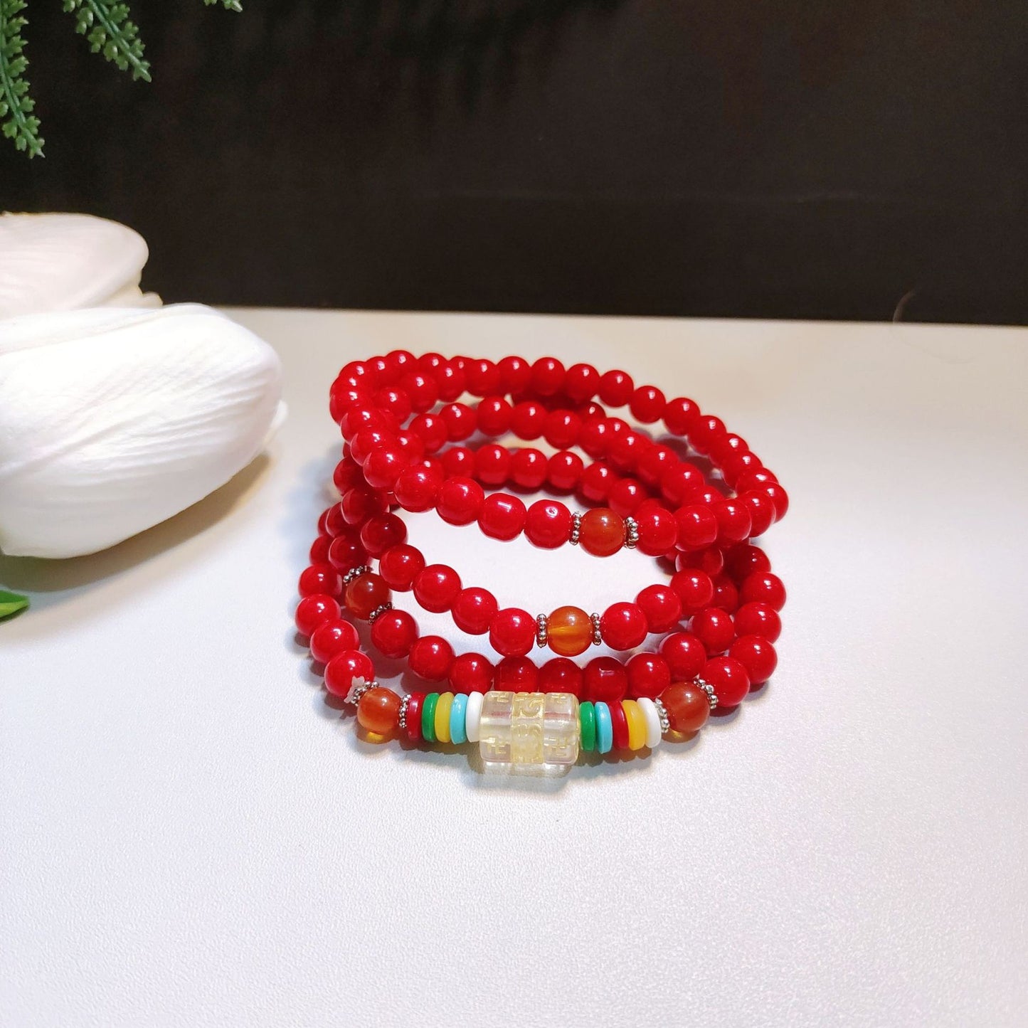Beads Safe Imitation Garnet Agate White Bracelets