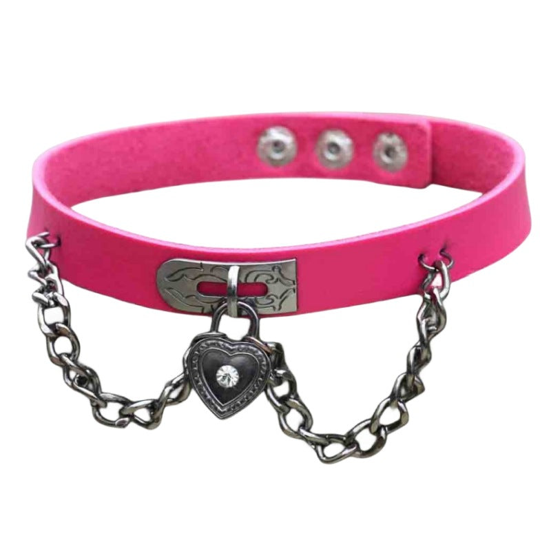 Heart-shaped Lock Punk Leather Chain Exaggerated Necklaces