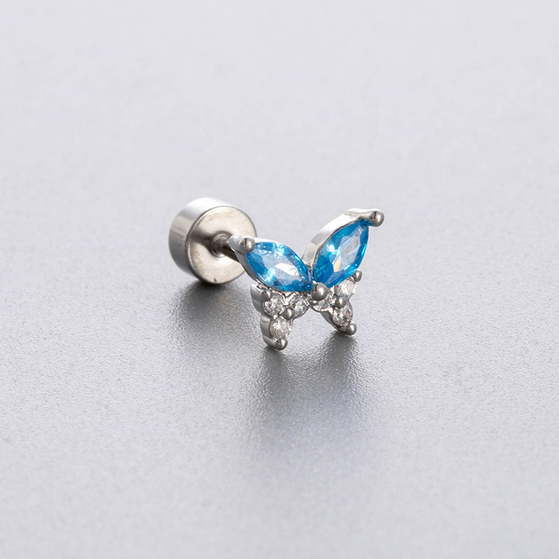 Zircon Butterfly Titanium Steel Ear Bone Pin Earrings