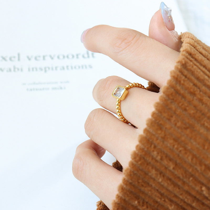 Retro Style Niche Design Square Zircon Brass Unique Personality Rings