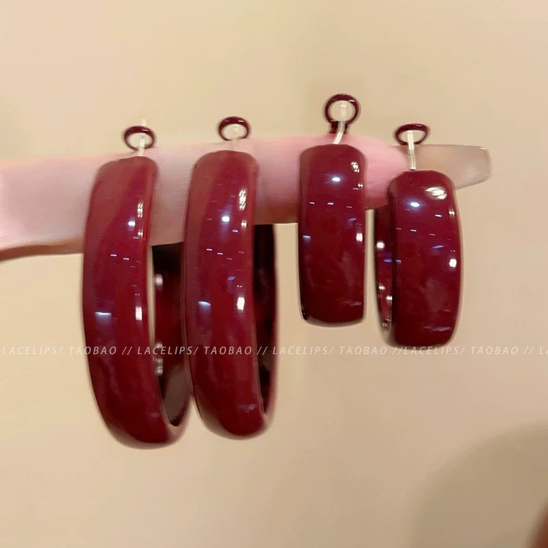 Women's Pinched Vintage Red Large Hoop High-grade Rings
