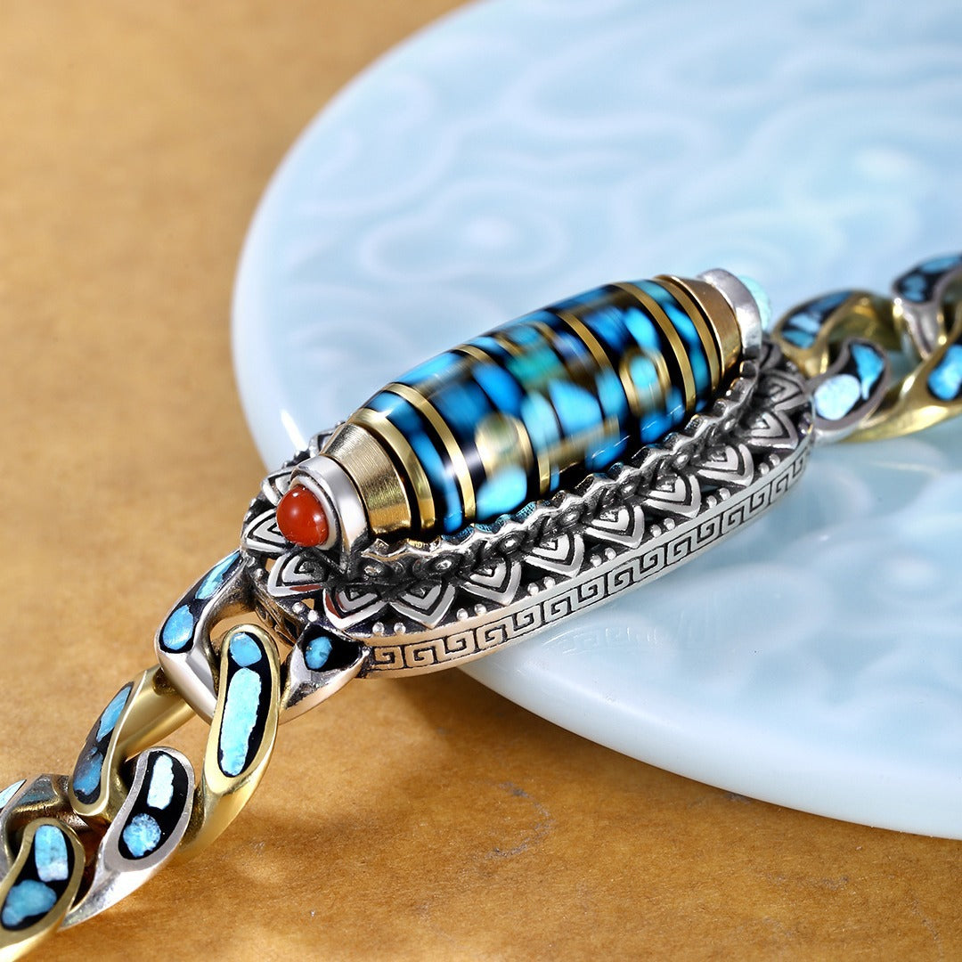 Turquoise Mantra Bead Sterling Sier Male Personality Female Bracelets