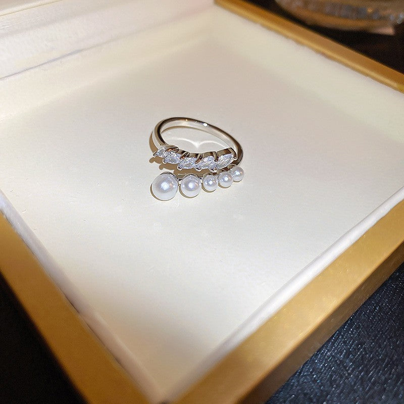 Electroplated Freshwater Pearl Zircon Stitching Butterfly Exquisite Rings
