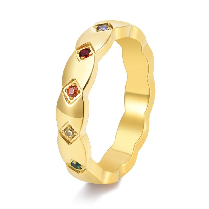 Korean Style Titanium Steel Couple Diamond Lattice Rings