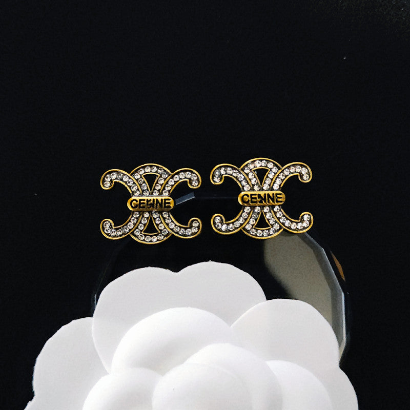 Women's & Men's Quality Collection Trending Rhinestone Letters Sier Earrings