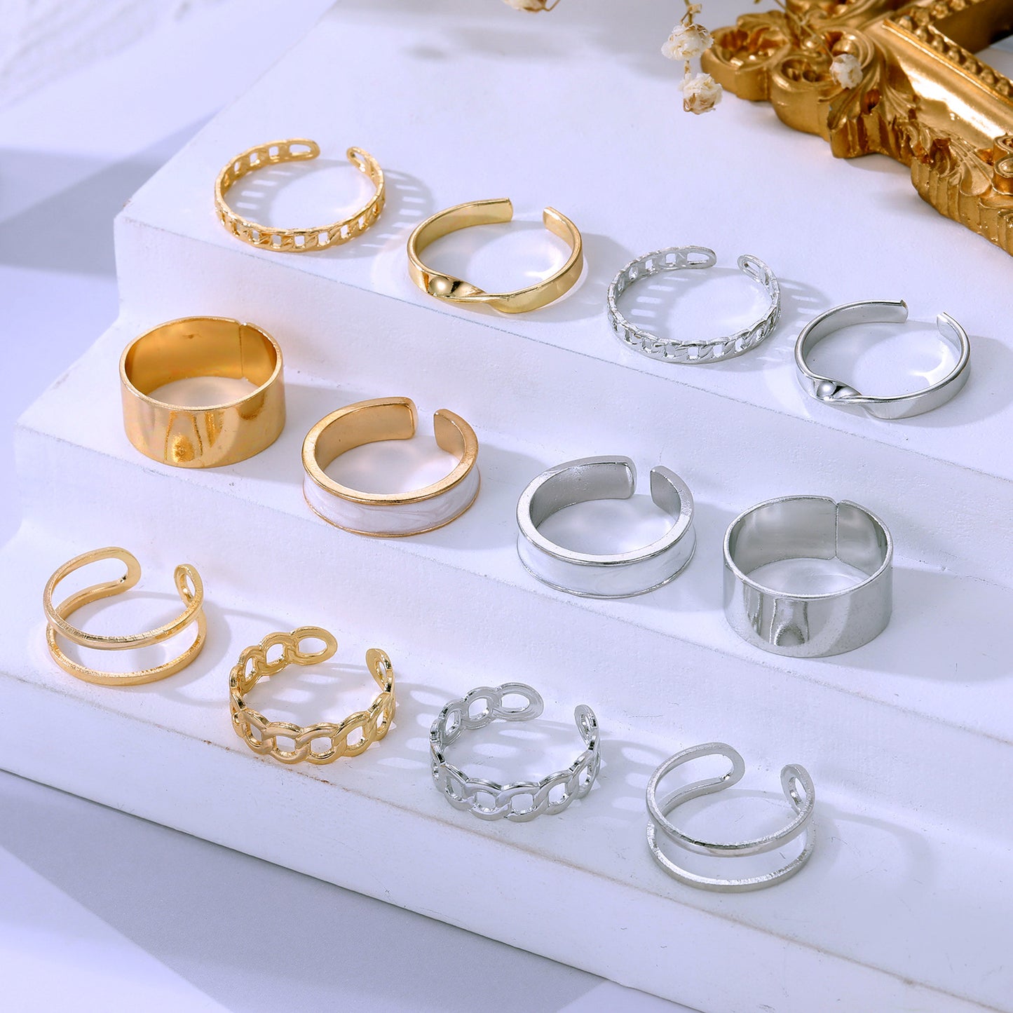 Women's Vintage Chain Opening Geometric Drip Set Rings