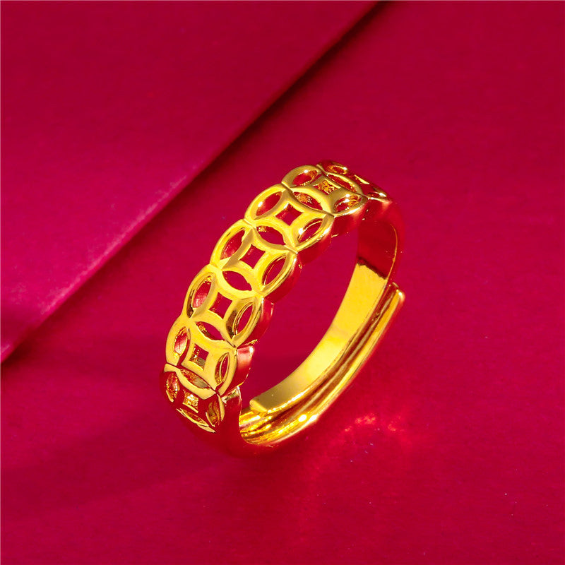 Women's Placer Gold Open Coin Female Flower Live Rings