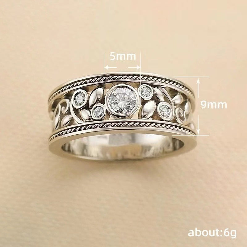 Jewelry Hollow Flower Zircon Retro Simple Rings
