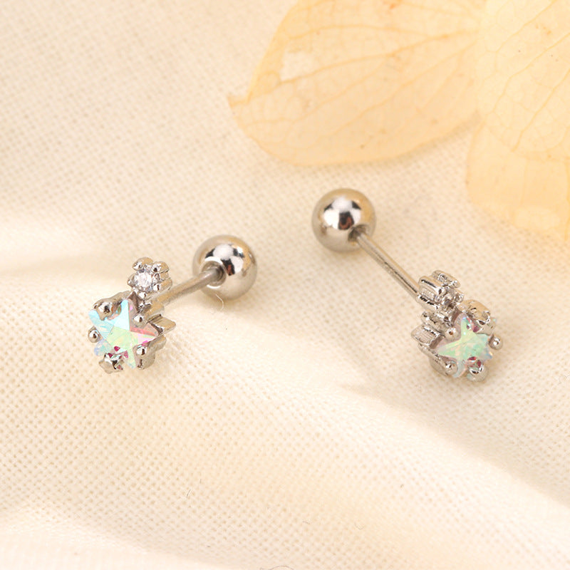 Women's Super Flash Gradient Color Zircon Pentagram Earrings