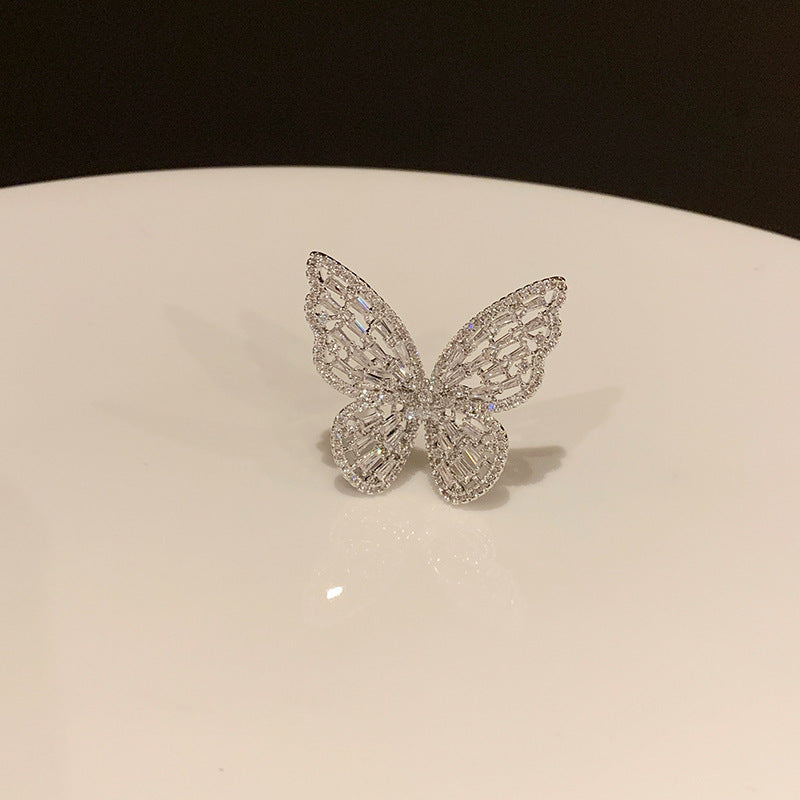 Open Hollow Zircon Butterfly Love Heart-shaped Rings