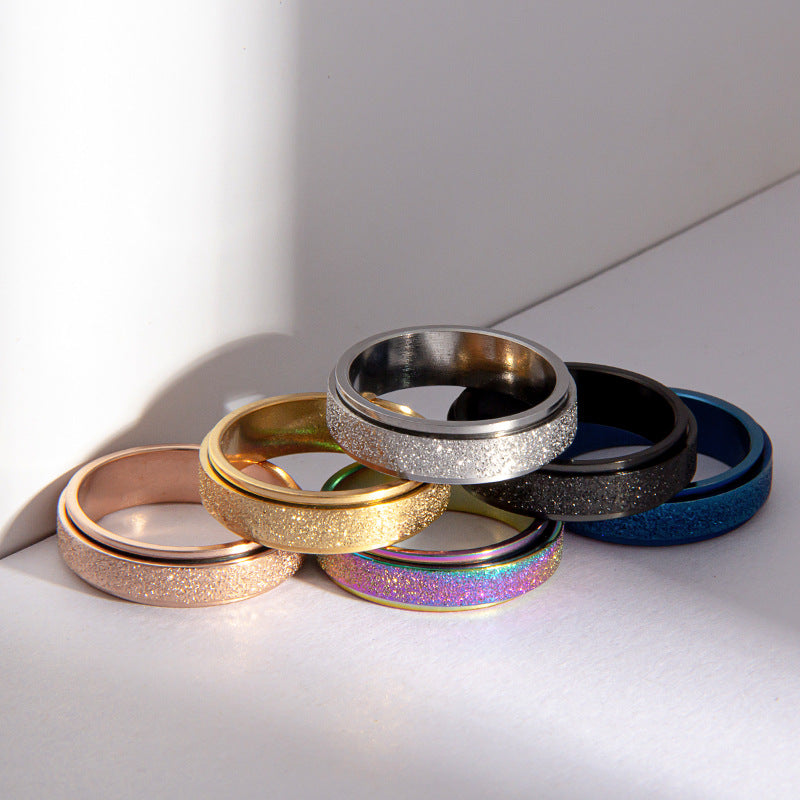 Standard Code Colorful Rose Gold Titanium Steel Frosted Rotatable Rings