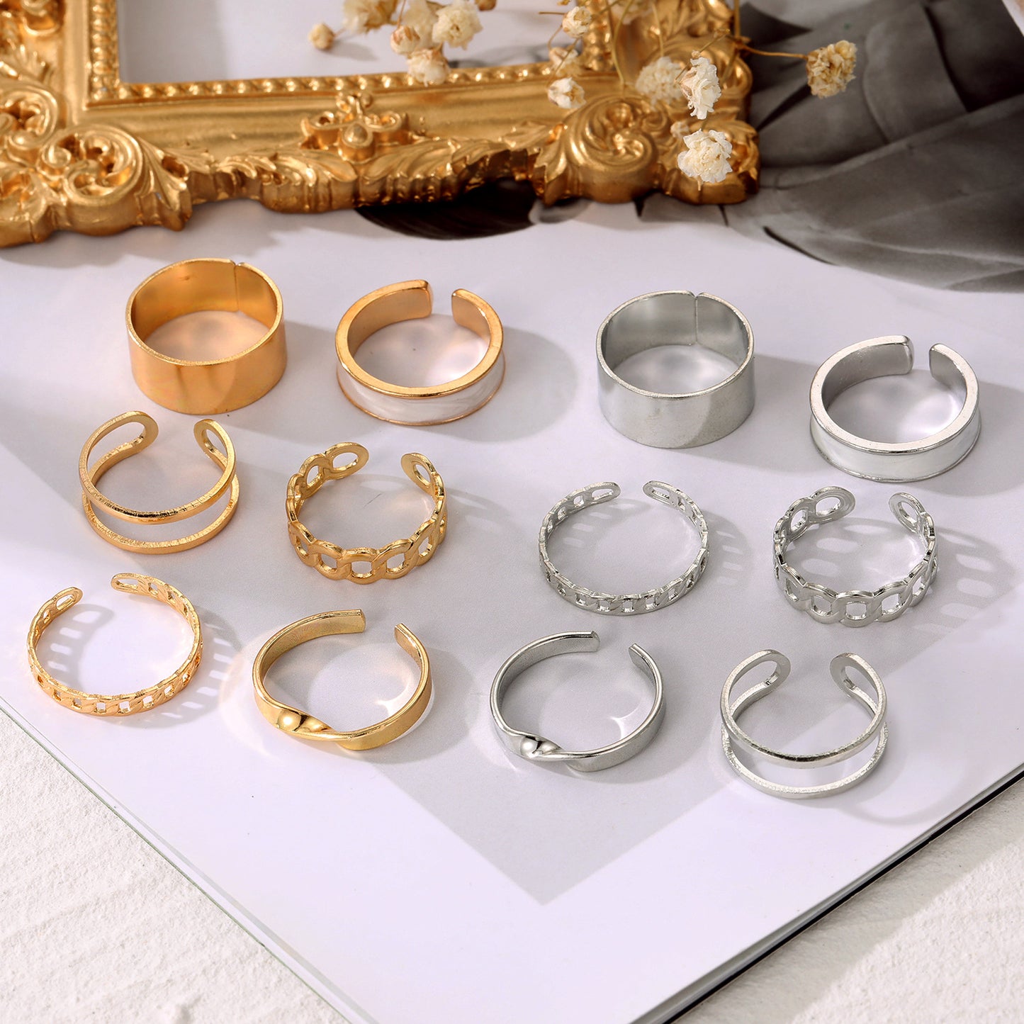Women's Vintage Chain Opening Geometric Drip Set Rings
