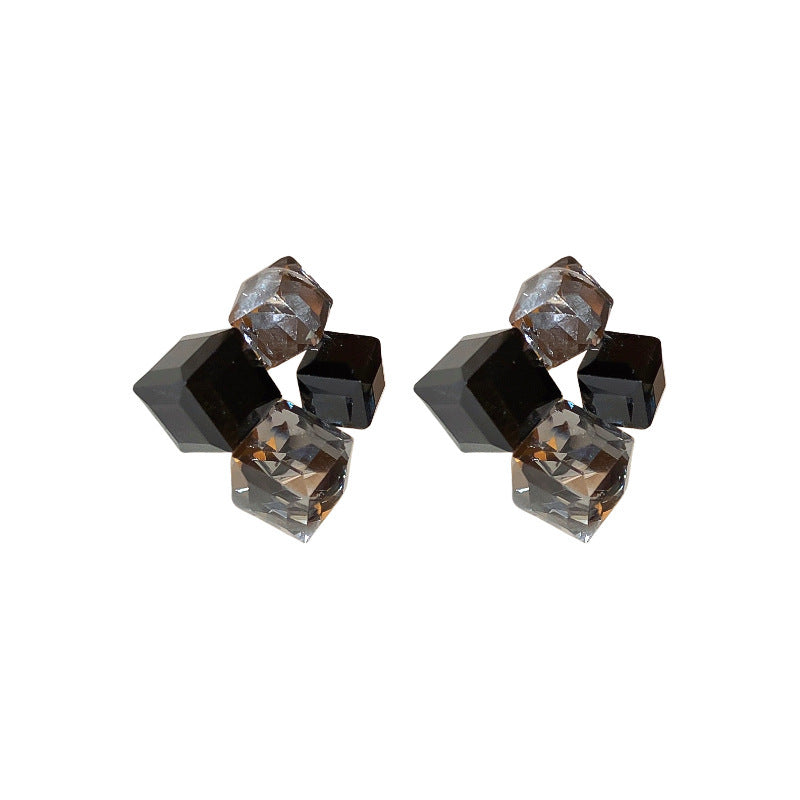 Needle Black Crystal Geometric Ear Minority Fashion Temperament Entry Earrings