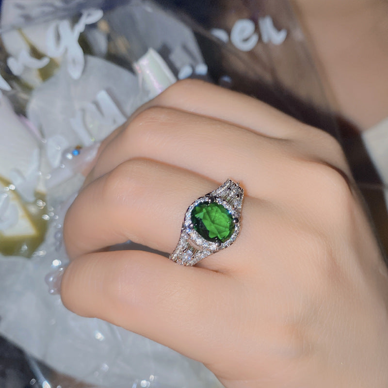 Elegant Bright Ruby Female Gold-plated Green Pointed Rings