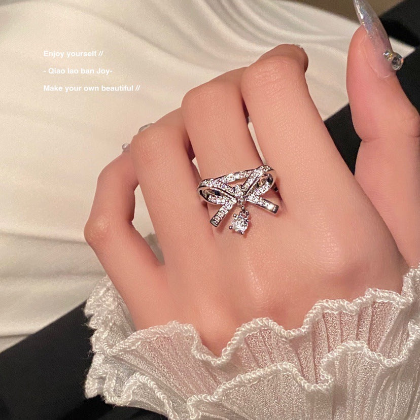 Open Hollow Zircon Butterfly Love Heart-shaped Rings