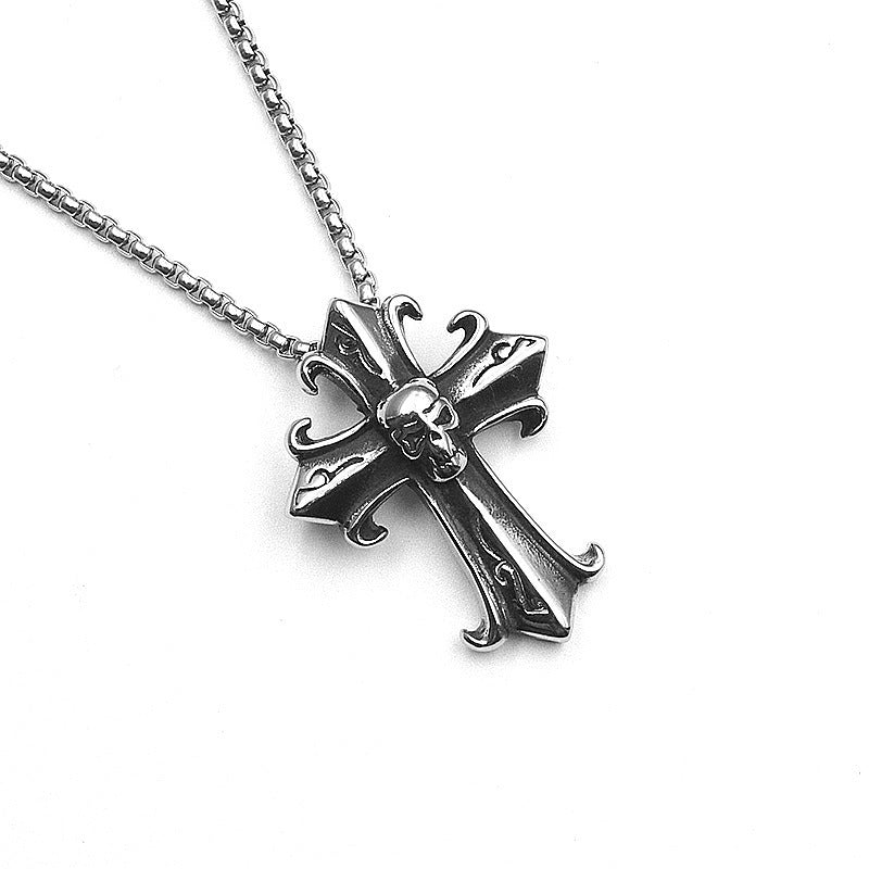 Men's Vintage Cross Ghost Head Titanium Fashion Necklaces