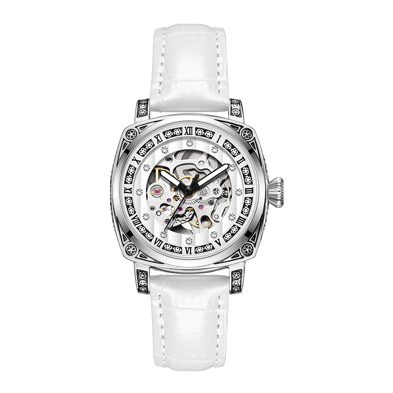 Men's Fashion Trend Carved Diamond Leather Needles Mechanical Watches