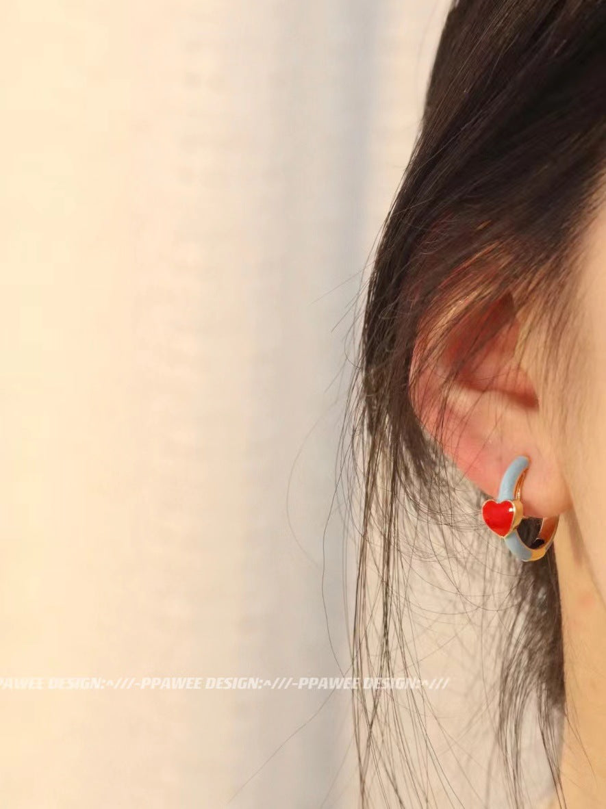 Heart White Red High-grade Design Small Exquisite Earrings