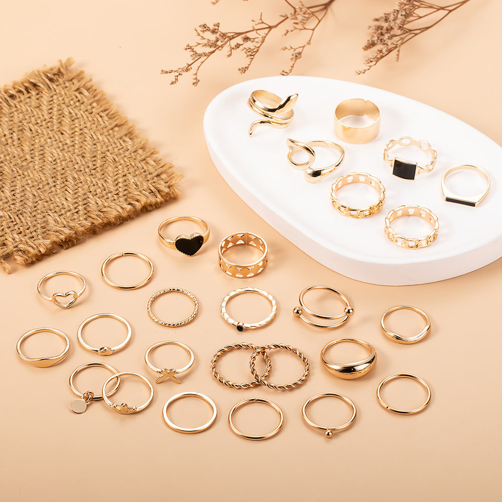Epoxy Love Square Set French Retro Rings