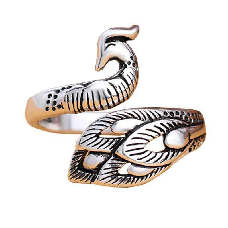 Three-dimensional Argent Pur Peacock Female Open Rings