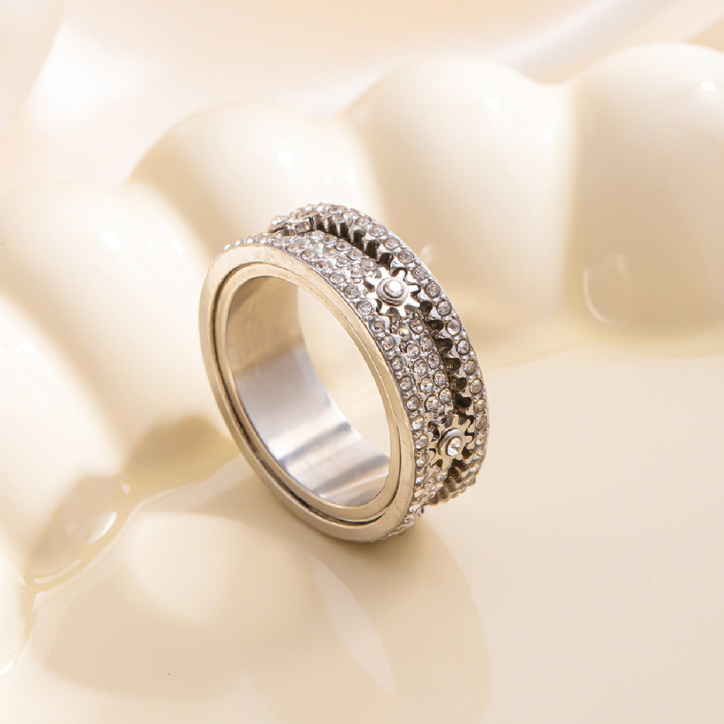 Diamond Starry Gear Can Rotatable Couple Rings