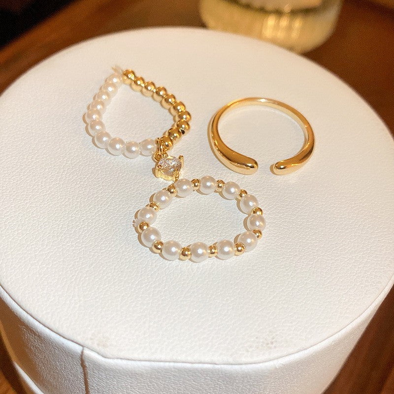 Electroplated Freshwater Pearl Zircon Stitching Butterfly Exquisite Rings