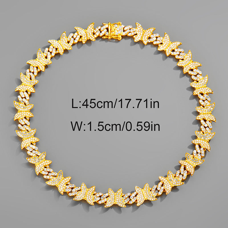 Butterfly Diamond Cuban Link Chain Hipster Necklaces