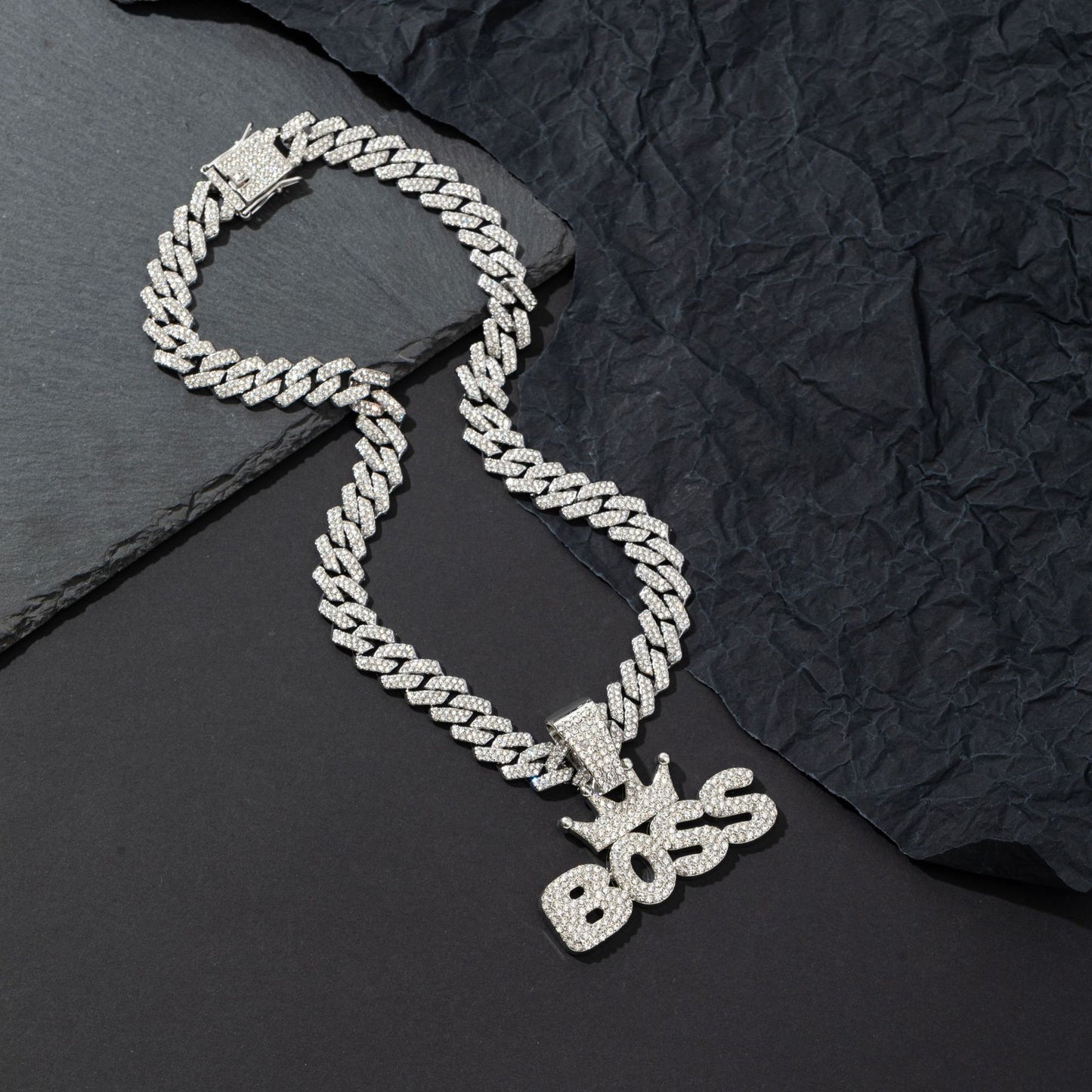 Men's Splendid Diamond Crown Letters Cuban Link Pendants