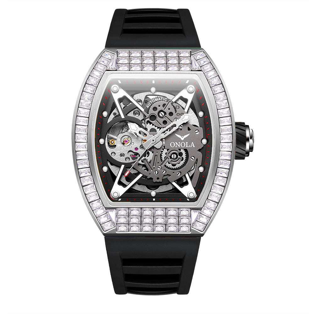 Men's Fashion Square Diamond Live Broadcast Hollow Automatic Mechanical Watches